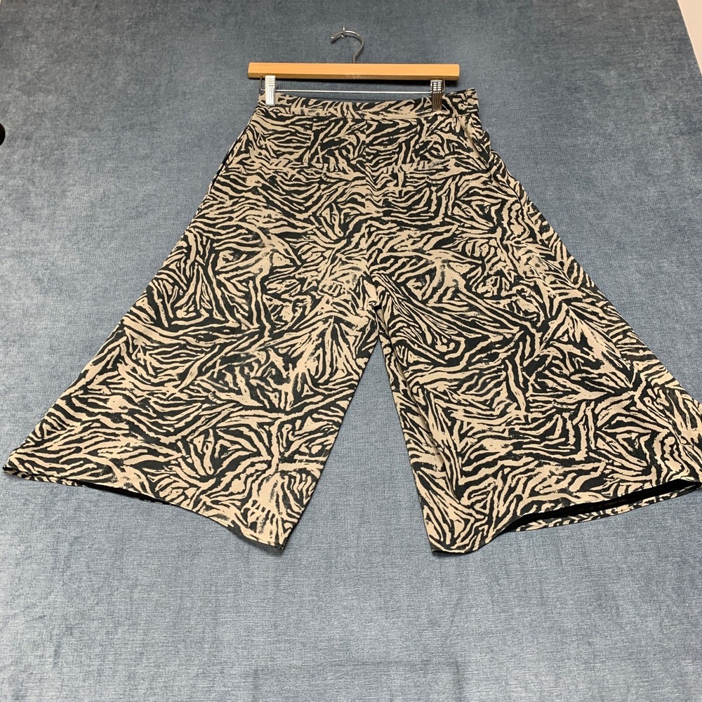 Rachel Roy Cropped Pants Womens 4 Beige Black Zebra Print Wide Leg Outdoor